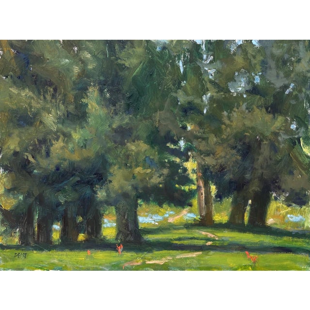 Study in Green by Harold Deist | Oil on Panel Landscape with trees and grassy ground. For Sale