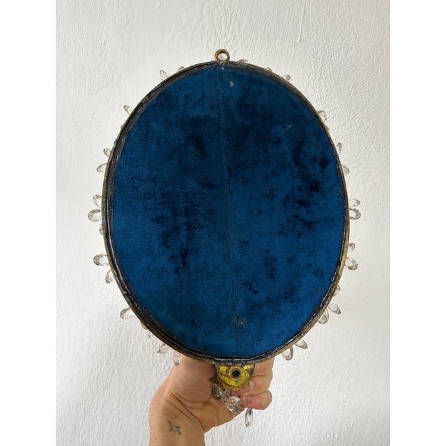 Gold French Maison Bagues Style Crystal Flower Mirror Sconces Murano Glass Prisms Old For Sale - Image 8 of 13