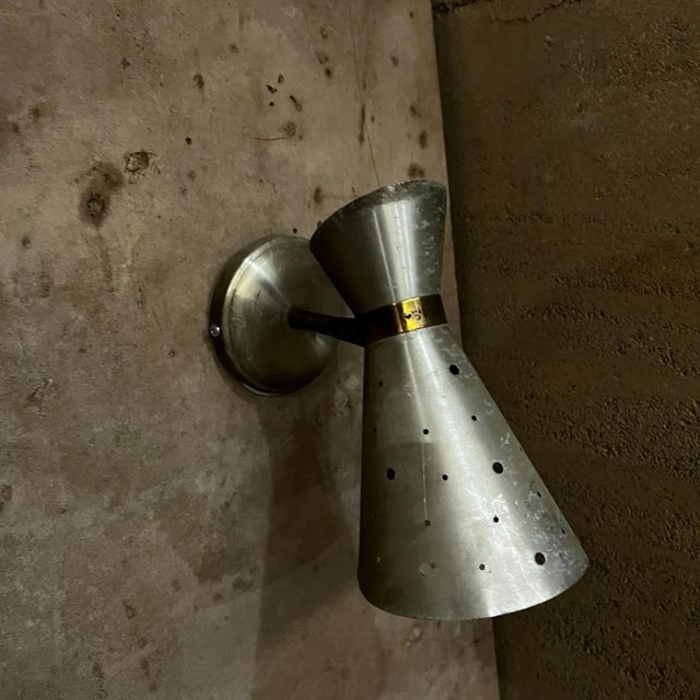 Metal 1950s Vintage Diablo Wall Sconce Perforated Aluminum For Sale - Image 7 of 7