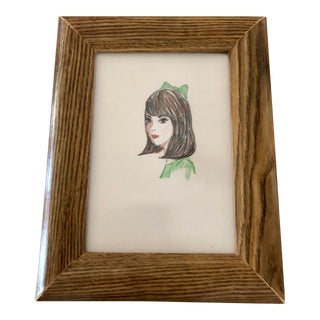 1960s Color Pencil Portrait of a Young Woman, Framed For Sale