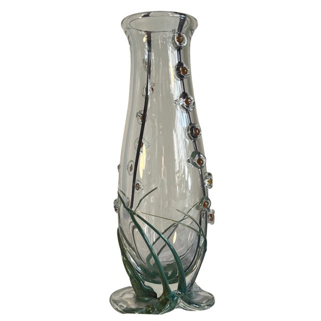 Art Glass Vase With Textural Applied Floral Grass Design For Sale - Image 9 of 18