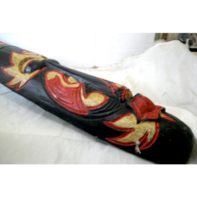 40" Long Hand-Carved Mid-Century Indonesian Wall Mask Tribal Aesthetics For Sale - Image 10 of 11