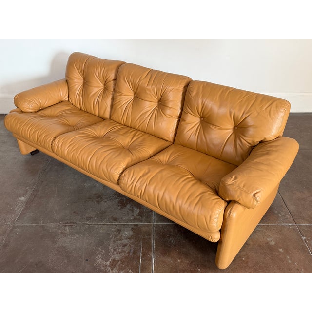 Tan Vintage 1970s Tan Leather Scarpa B & B Italia Sofa For Sale - Image 8 of 13
