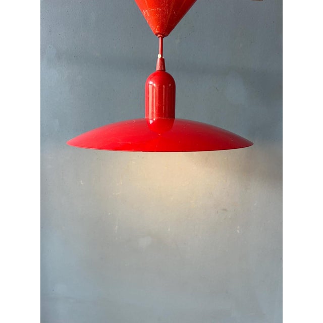 Small Vintage Space Age Red Metal Pendant Lamp For Sale - Image 4 of 13