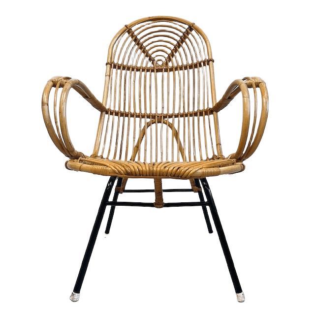 Brown Vintage Rattan Chair by Rohé Noordwolde, 1950s For Sale - Image 8 of 10