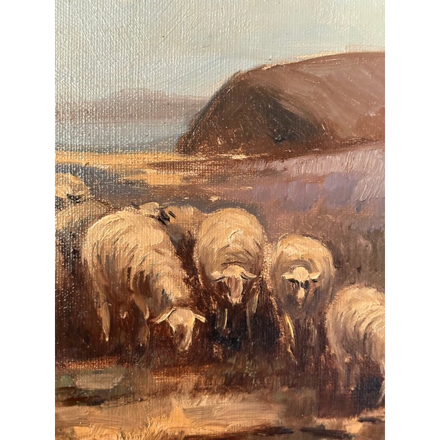 Realism Framed Dutch Oil on Canvas "Sheep in the Field", Late 19th Century For Sale - Image 3 of 8