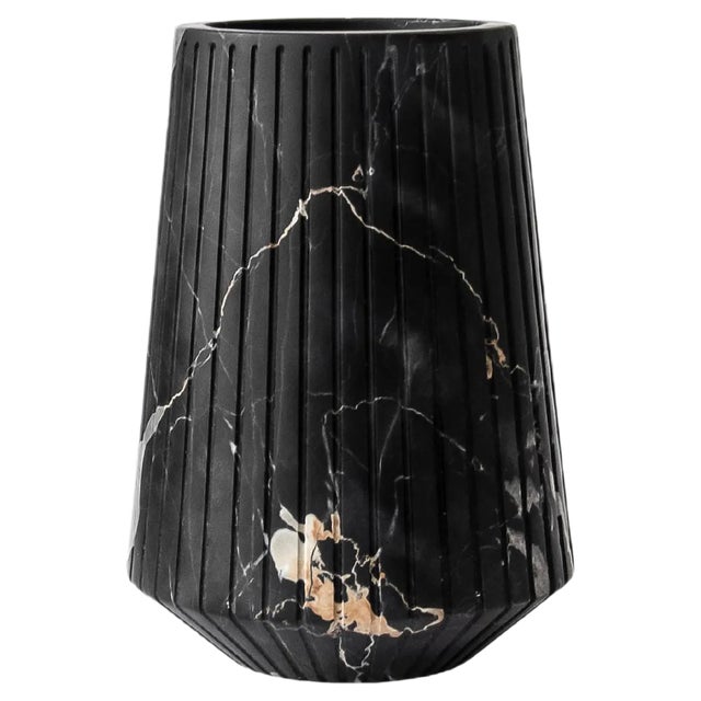 Medium Striped Vase in Portoro Marble For Sale