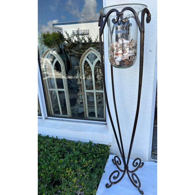 Vintage Early 20th Century Iron and Glass Floor Candle Holder For Sale - Image 4 of 7