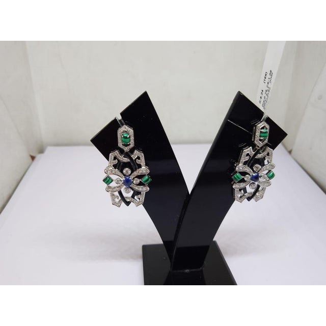 Natural Malachite, Kyanite & Diamond Earring in 18k Gold For Sale In New York - Image 6 of 8