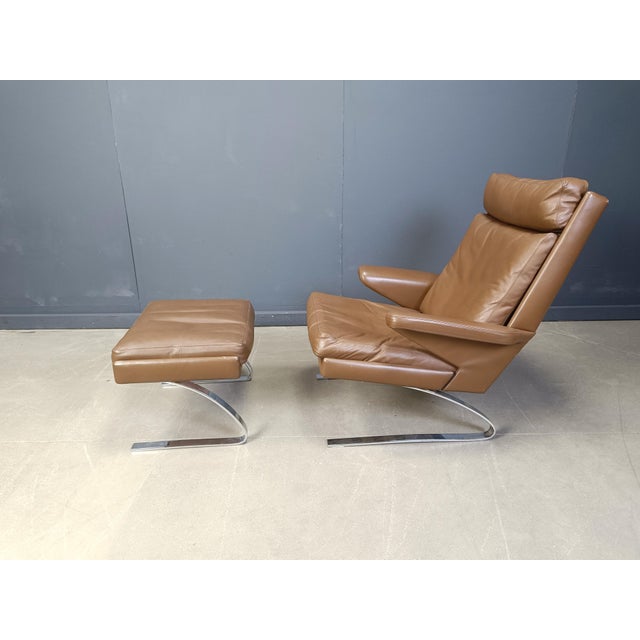 Brown Set of Swing Lounge Chair and Ottoman by Reinhold Adolf and Hans-Jürgen Schräpfer for Cor, 1970s For Sale - Image 8 of 12