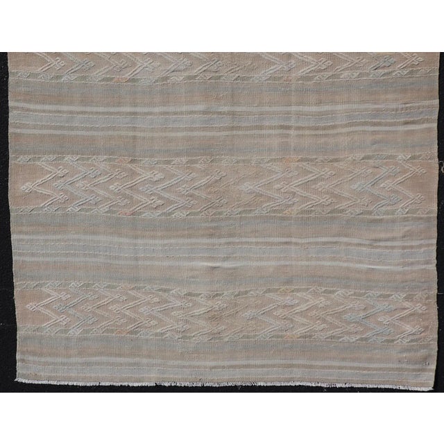 Mid 20th Century Striped Hand Woven Turkish Flat-Weave Kilim in Muted Colors and Tribal Motifs For Sale - Image 9 of 10