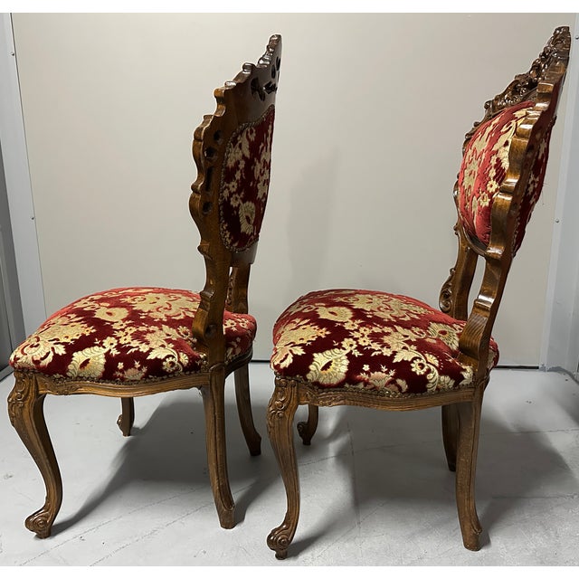 Pair of Antique Late 19th Century Rococo Revival Mahogany & Crimson Velvet Side Chairs For Sale - Image 4 of 12