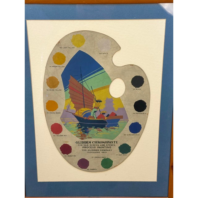Off-white Mid-Century Glidden Paint Advertising Palette Asian Motif Framed & Matted For Sale - Image 8 of 11