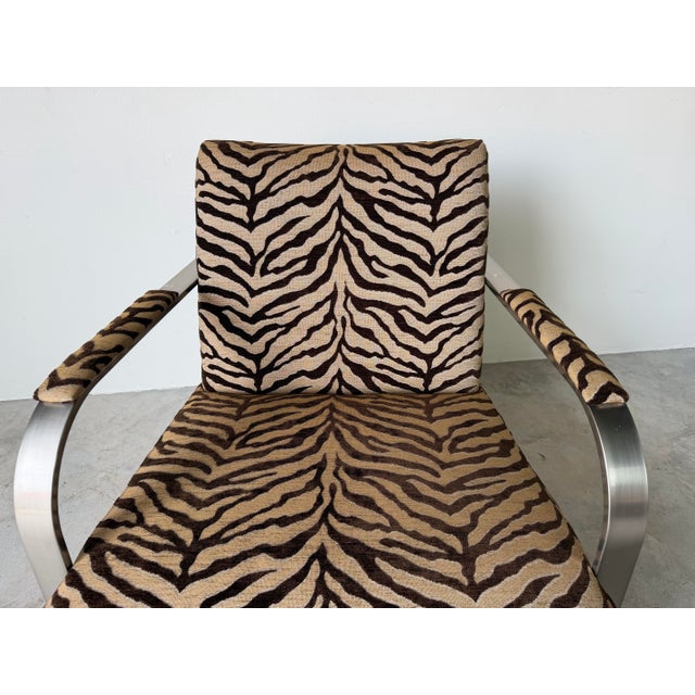Beige Thayer Goggin “Zac” Zebra Print Swivel Lounge Chair in Brushed Stainless Steel For Sale - Image 8 of 12