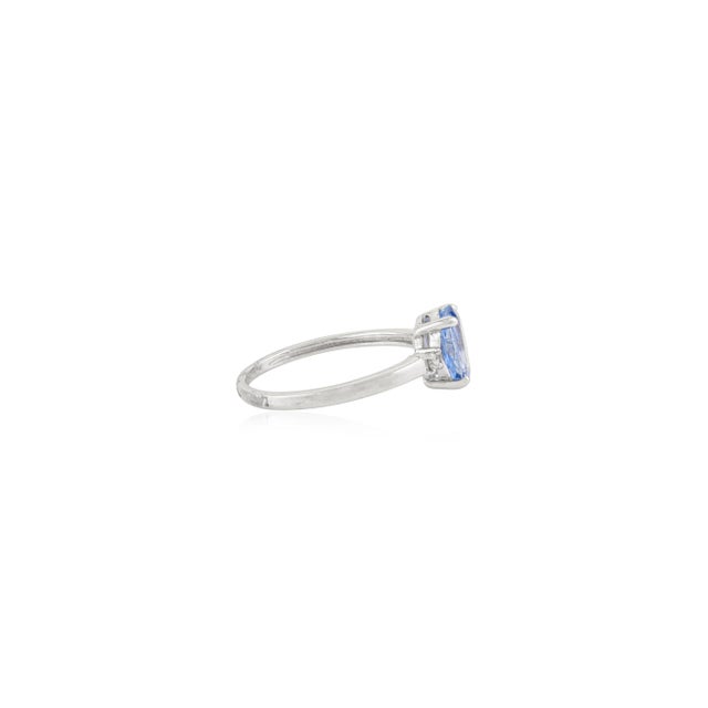 Not Yet Made - Made To Order Oval Cut Blue Sapphire Three Stone Ring With Diamonds Size 5 For Sale - Image 5 of 12