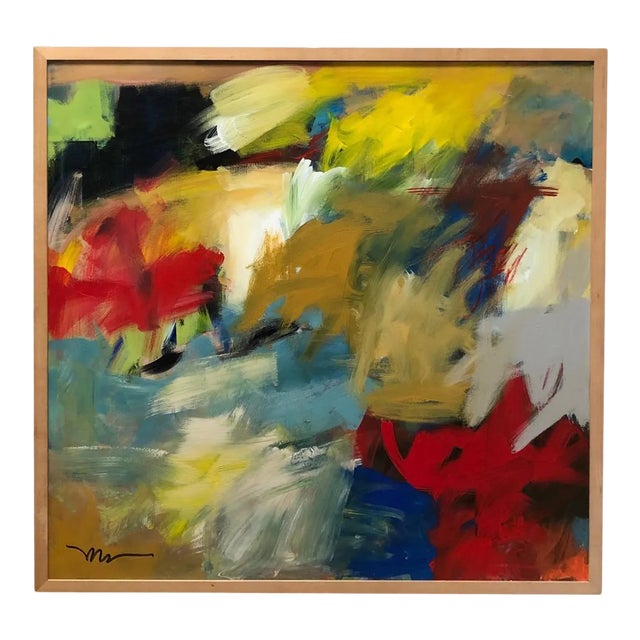 "Neon Day Field 3" Contemporary Abstract Expressionist Acrylic Painting by Susan Morosky, Framed For Sale