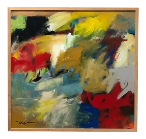 "Neon Day Field 3" Contemporary Abstract Expressionist Acrylic Painting by Susan Morosky, Framed