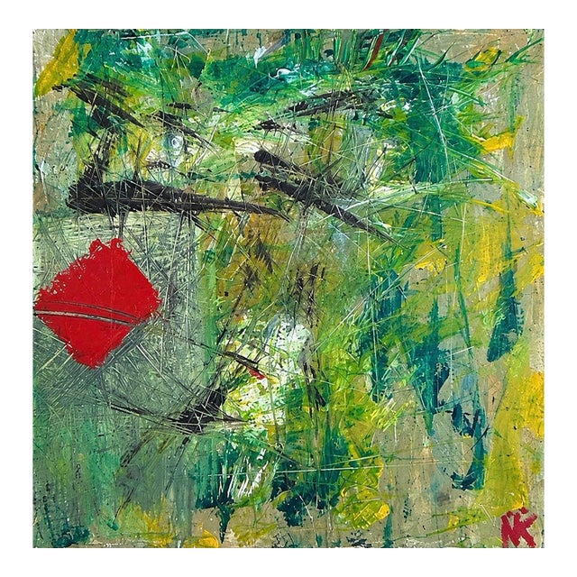 Large Scale Mid-Century Modern Signed Abstract Oil on Canvas, Green /Red C.1972 For Sale