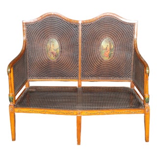 19th C Gillow & Co Antique English Adams Style Cane Back Settee For Sale