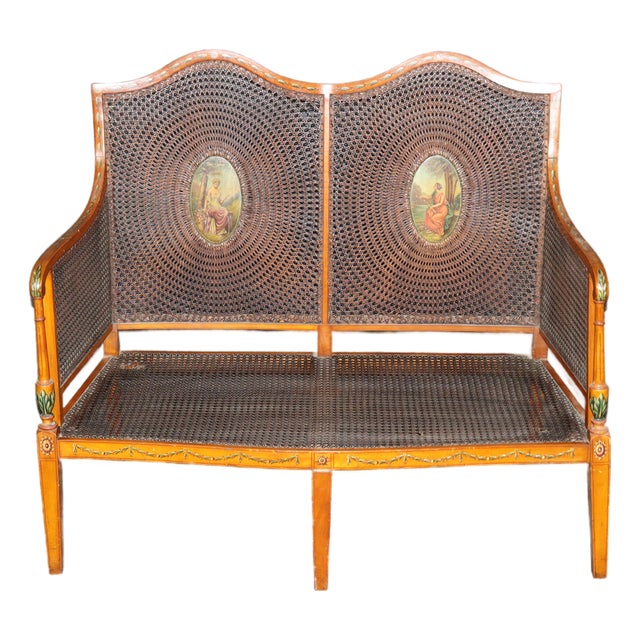 19th C Gillow & Co Antique English Adams Style Cane Back Settee For Sale