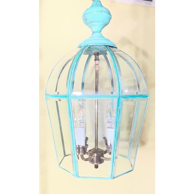 Vintage Hexagonal Solid Brass Hanging Lantern / Dome Pendant Light For Sale - Image 14 of 17