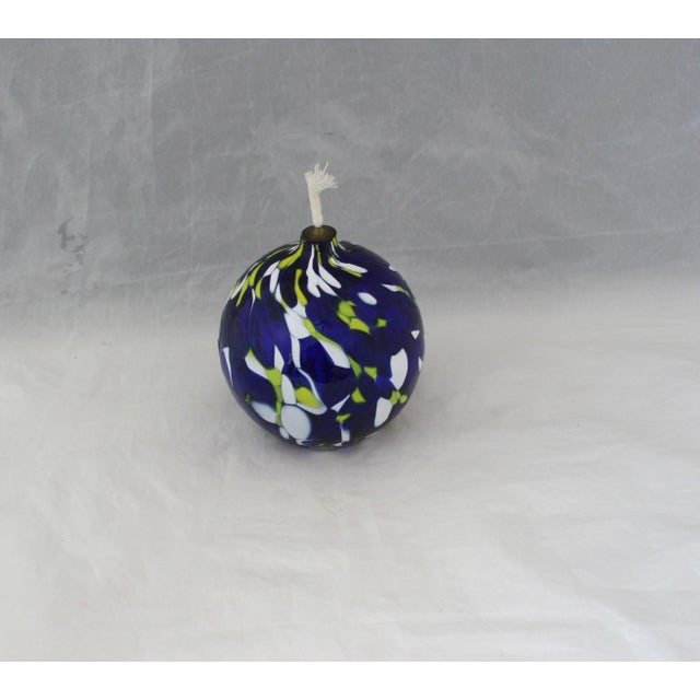 1980s Vintage 80s Jozefina Krosno Hand Blown Glass Oil Lamp Confetti Swirl Pattern For Sale - Image 5 of 10