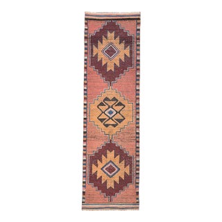 1970s Vintage Turkish Oushak Handmade Wool Cotton Pink Runner Rug For Sale