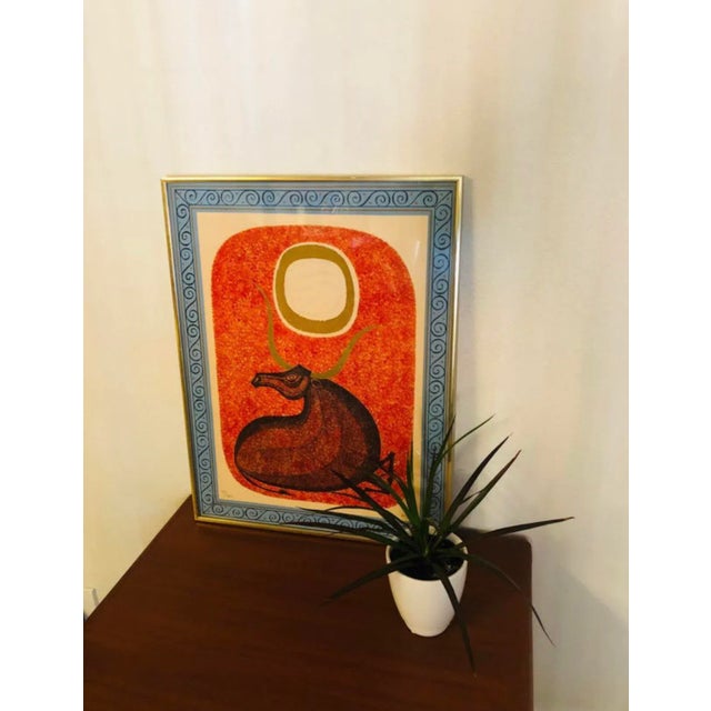 Mid-Century Modern 1970s "Taurus With Eye of Ra" Modernist Signed and Numbered Lithograph #53 by Keith De Carlo, Framed For Sale - Image 3 of 8