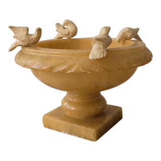 Vintage Italian Alabaster Bird Bowl, Hand Carved Alabaster Compote, Mid Century Italian Stone Dish, Hollywood Regency Decor For Sale