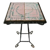 Mid-Century Plant Table in Pink Ceramic and Wrought Iron, 1960s For Sale