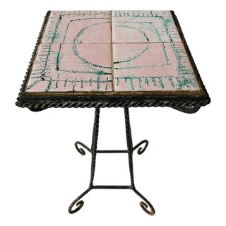 Mid-Century Plant Table in Pink Ceramic and Wrought Iron, 1960s For Sale