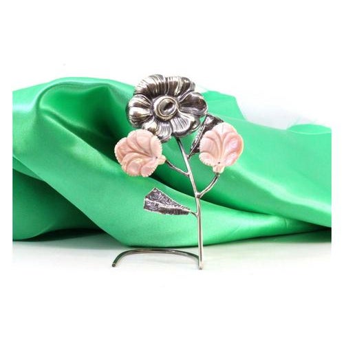 Metal Silver Flower with Reliefs and Ceramic Applications For Sale - Image 7 of 7