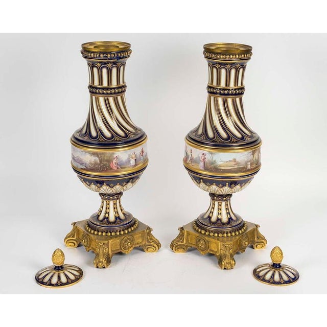 Napoleon III Gilt Bronze Covered Porcelain Vases from Sèvres, Set of 2 For Sale - Image 10 of 11