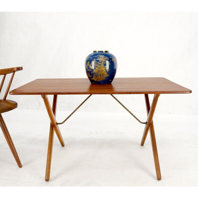 Mid 20th Century Hans Wegner Danish Mid-Century Modern Teak & Brass X Base Coffee Side Table For Sale - Image 5 of 15