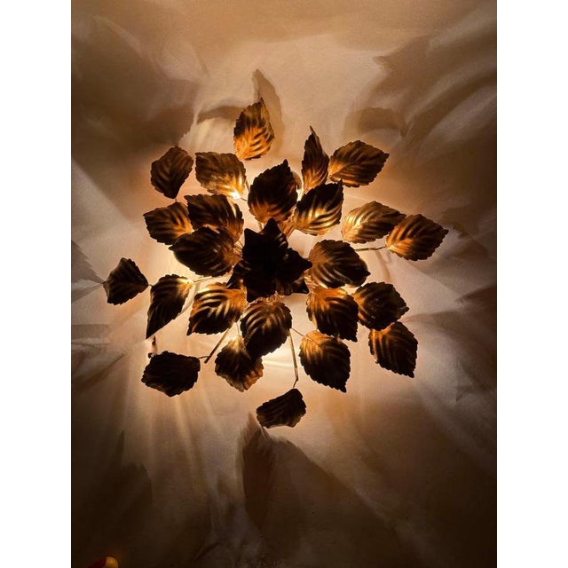 Vintage Gilt Leaves Flush Mount Light Fixture, 1980s For Sale - Image 11 of 13