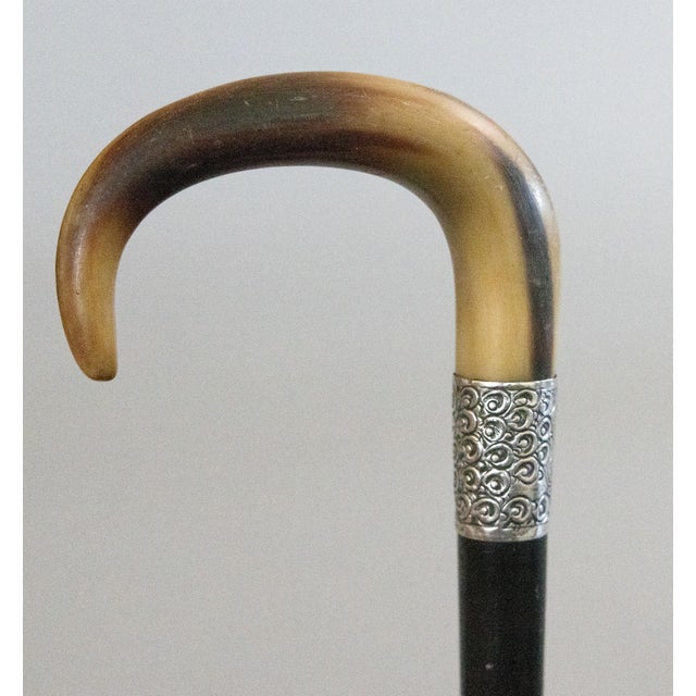 Cabin Antique English Horn & Sterling Walking Stick For Sale - Image 3 of 7