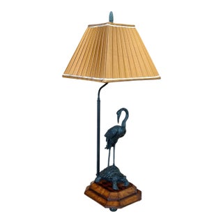 Late 20th Century Theodore Alexander Meiji Style Crane & Turtle Table Lamp For Sale