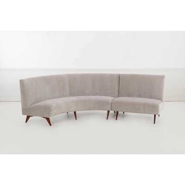 Mid-Century Modern 1950s Gio Ponti Style Sectional Sofa by Hisa, Italy – Mohair Upholstery, Walnut Legs For Sale - Image 3 of 10