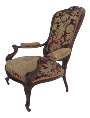 Grand Carved Mahogany Armchair c 1890 "Santa's Chair" Original Cut Velvet Chair