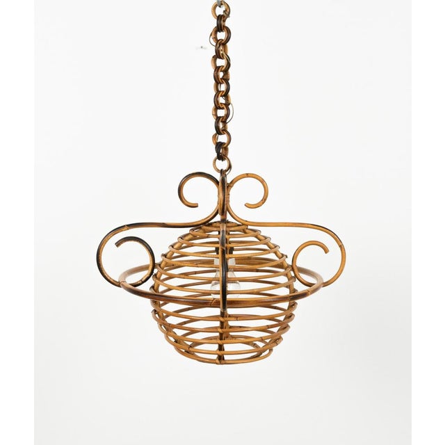 Wood Mid-Century Bamboo and Rattan Chandelier in the style of Louis Sognot, Italy, 1960s For Sale - Image 7 of 12