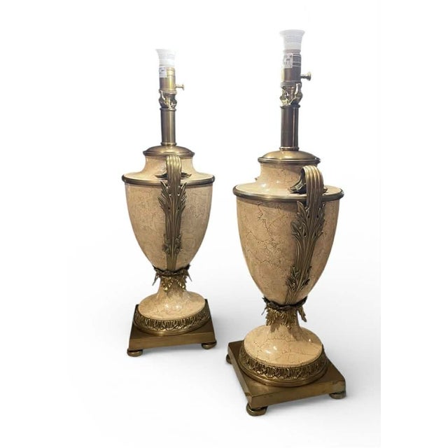 Vintage Decorative Crafts Brass and Faux Marble Lamps - a Pair For Sale - Image 6 of 12