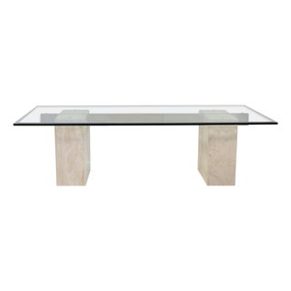 Vintage Artedi Stone & Brass Crossbar Coffee Table For Sale