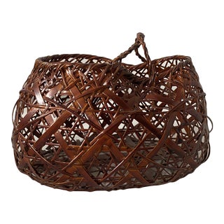 Vintage Japanese Hanakago, Ikebana Split Bamboo Flower Basket For Sale