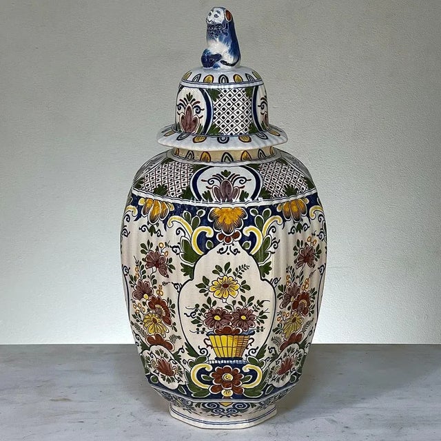 19th Century Hand-Painted Lidded Urn From Rouen For Sale - Image 13 of 13