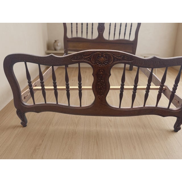 Vintage 20th Century Carved Wooden Bed Frame with Ornamental Headboard & Footboard For Sale - Image 10 of 14