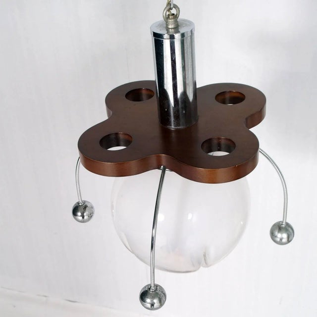 AVMazzega Italian Murano Glass, Wood & Chrome-Plated Pendant from Mazzega, 1960s For Sale - Image 4 of 6