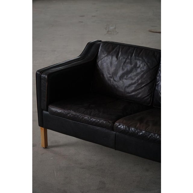 Mid-Century 2-Seater Sofa in Patinated Black Leather from Mogens Hansen,1970s For Sale - Image 10 of 18