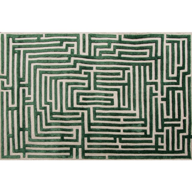 Anatolia Hand-Tufted Maze Rug, Boxwood Green, 8x10 For Sale