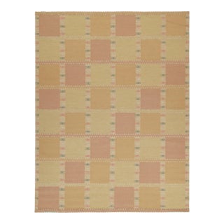 Rug & Kilim’s Scandinavian Style Kilim in Gold and Pink Geometric Pattern 5x7 For Sale