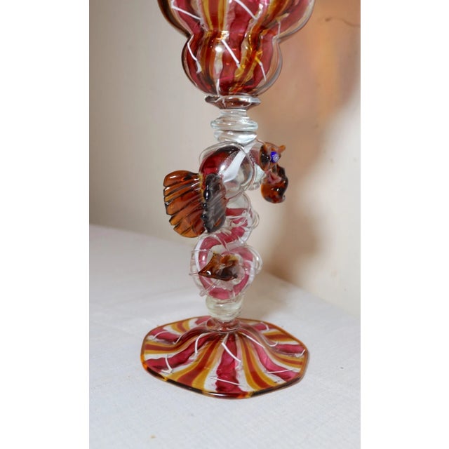 1990s Hand Blown Serpent Venetian Heath Conner Studio Glass Goblet Chalice Stemware For Sale - Image 10 of 12